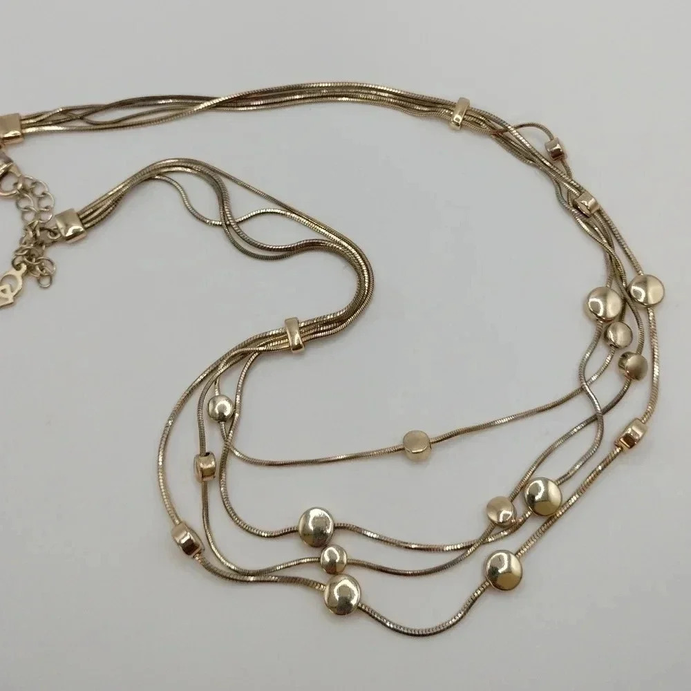 18" Gold Tone Multiple Strand Adjustable Fashion Necklace Circular Pendants